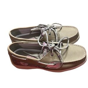 SPERRY TOP SLIDERS. Gray with pink and silver.  Size 5M.